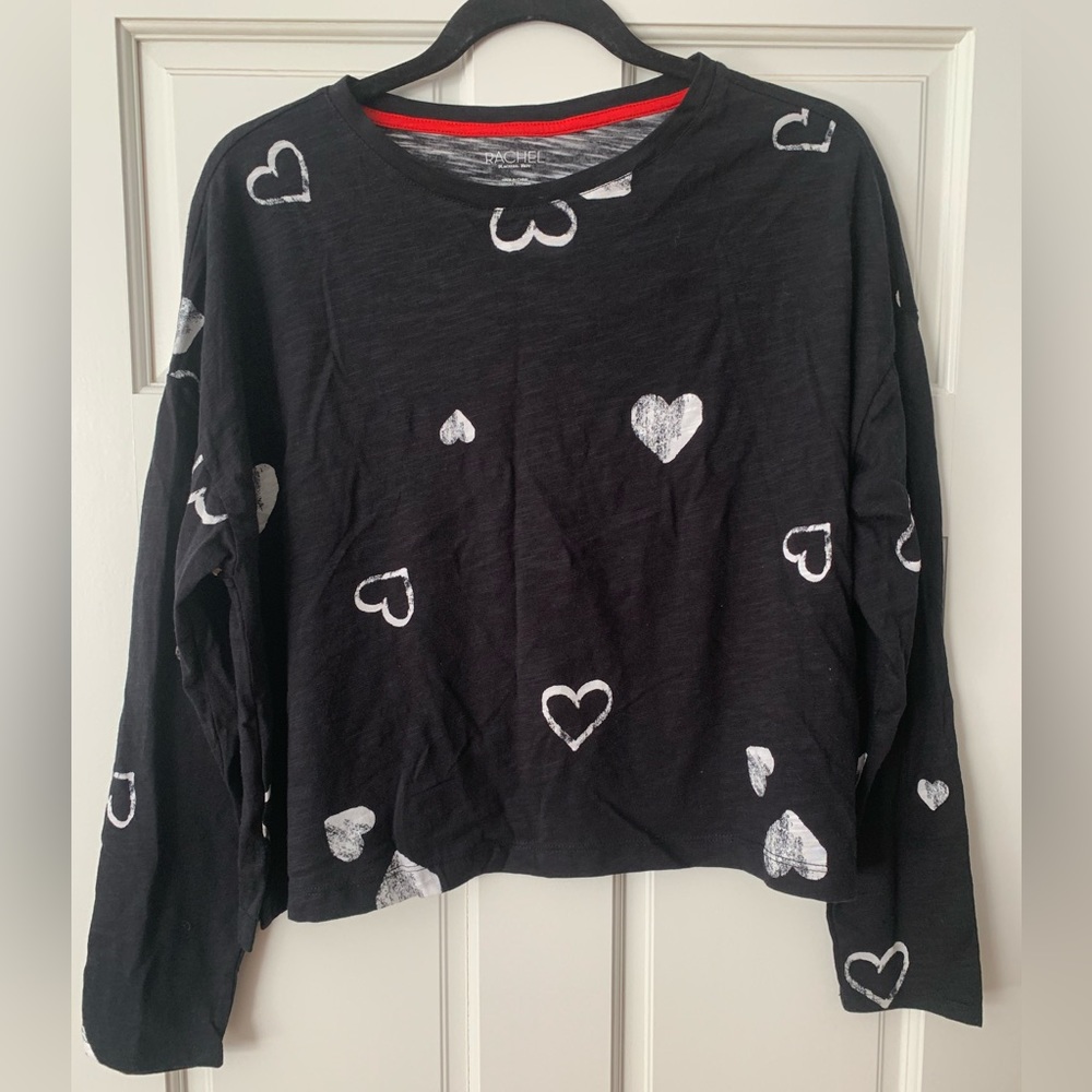 Rachel Roy Black with White Harts long Sleeve Cropped T-shirt